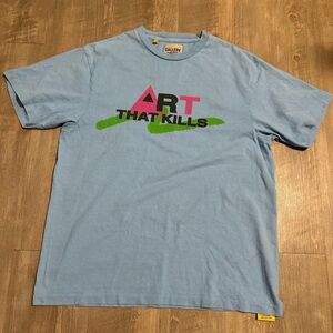 Gallery light blue tee with yellow tag